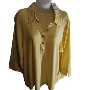Women’s Karen Scott 2X, long sleeve, brown/tan buttons, cuffed sleeves